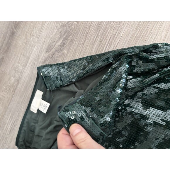 H&M Mermaidcore Fairycore Dark Green Sequin Midi Skirt, Front Slit Bodycon Sz 2 - Picture 5 of 10